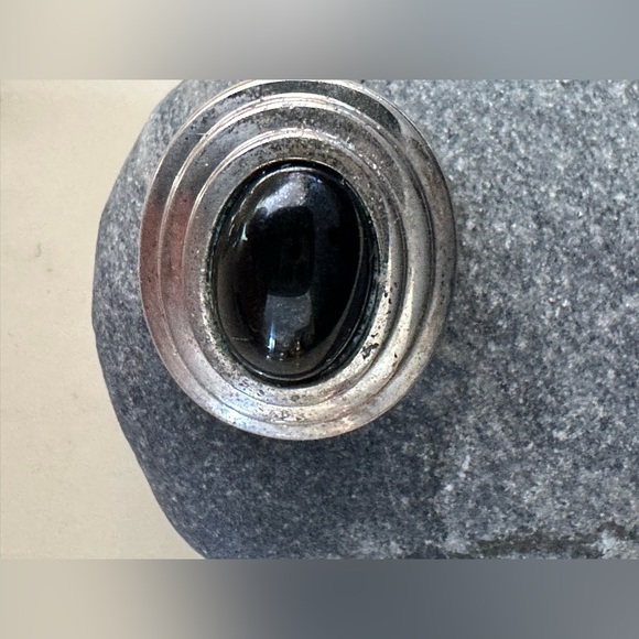 Christian Dior Designer RARE 1980's Silver Tone Onyx Clip On Earring Pendant - Picture 6 of 6